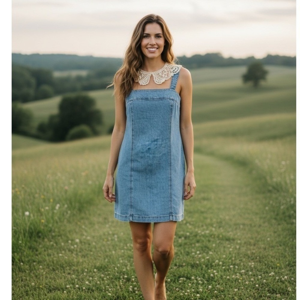 Lauren Ralph Lauren Denim VTGE Mini‎ Dress 10 Blue Excellent Spaghetti Strap
